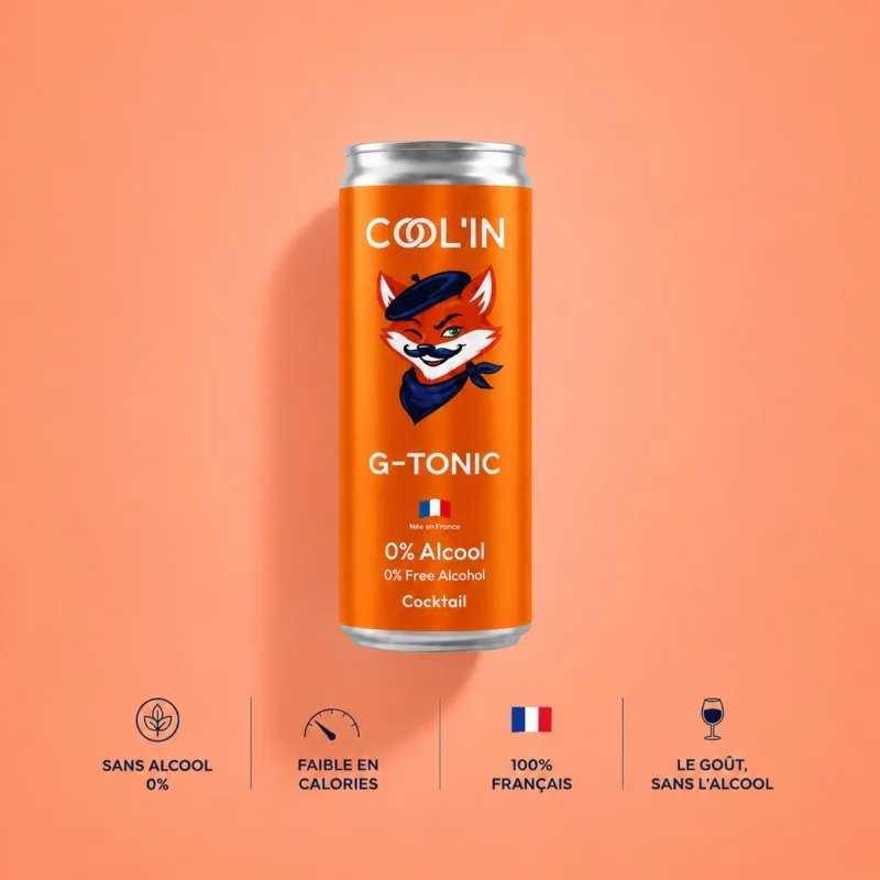 Canette Cool’in G-Tonic sans alcool 0% – cocktail français prêt à boire, faible en calories