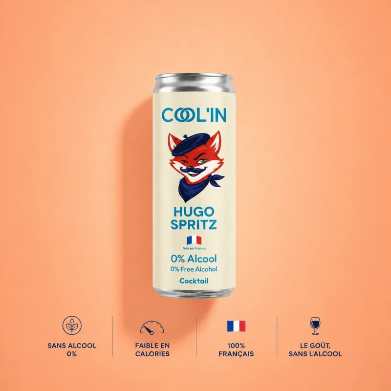 Canette Cool’in Hugo spritz sans alcool 0% – cocktail français prêt à boire, faible en calories